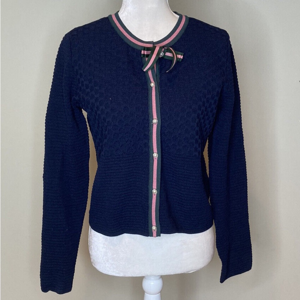 New Navy Prich cardigan with pink trim. Removable bow
